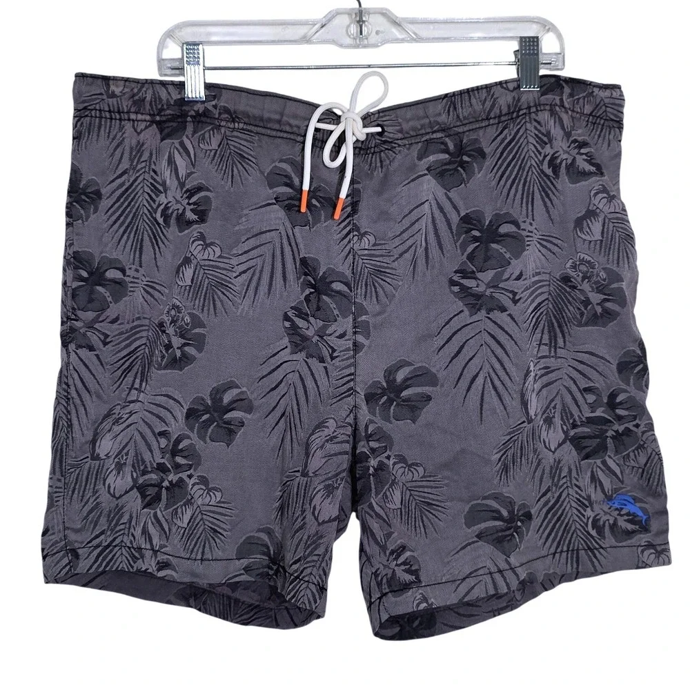 Tommy Bahama Swim Trunks Mens Large Grey Tropical Palm Board Shorts Fair